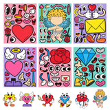 Craspire 6 Styles Valentine's Day Themed Make-a-face Paper Stickers, Self-adhesive Make your Own Decals, Removable Sticker for Party Supplies, Angel & Dimond & Heart & Envelope & Rose Pattern, Mixed Color, 170x140mm, 6pcs/set