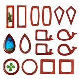 16pcs Geometric Wood Charms Wooden Pendant Frames Hollow Resin Frames for Pendant Charms Necklace Making DIY Crafting -Mixed Shape