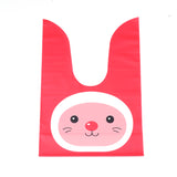20 pc Kawaii Bunny Plastic Candy Bags, Rabbit Ear Bags, Gift Bags, Two-Side Printed, Red, 22.5x14cm