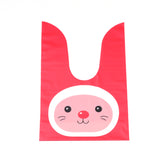 20 pc Kawaii Bunny Plastic Candy Bags, Rabbit Ear Bags, Gift Bags, Two-Side Printed, Red, 22.5x14cm
