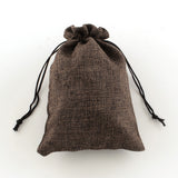 10 pc Polyester Imitation Burlap Packing Pouches Drawstring Bags, Coconut Brown, 13.5x9.5cm