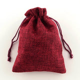 9 pc Polyester Imitation Burlap Packing Pouches Drawstring Bags, Dark Red, 18x13cm
