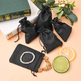 5 pc Polyester Imitation Burlap Packing Pouches Drawstring Bags, Black, 14x10cm