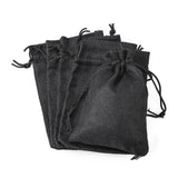 5 pc Polyester Imitation Burlap Packing Pouches Drawstring Bags, Black, 14x10cm