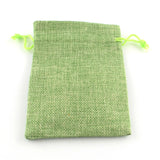 6 pc Polyester Imitation Burlap Packing Pouches Drawstring Bags, Yellow Green, 23x17cm