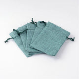 10 pc Polyester Imitation Burlap Packing Pouches Drawstring Bags, Medium Sea Green, 12x9cm