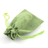 10 pc Polyester Imitation Burlap Packing Pouches Drawstring Bags, Yellow Green, 9x7cm