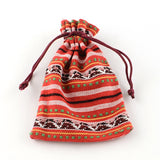 5 pc Ethnic Style Cloth Packing Pouches Drawstring Bags, Rectangle, Tomato, 14x10cm