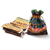 5 pc Ethnic Style Cloth Packing Pouches Drawstring Bags, Rectangle, Mixed Color, 14x10cm