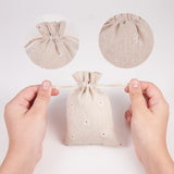 5 pc Polycotton(Polyester Cotton) Packing Pouches Drawstring Bags, with Printed Flower, Wheat, 14x10cm