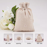 5 pc Polycotton(Polyester Cotton) Packing Pouches Drawstring Bags, with Printed Flower, Wheat, 14x10cm