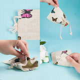 5 pc Polycotton(Polyester Cotton) Packing Pouches Drawstring Bags, with Printed Butterfly, Wheat, 14x10cm