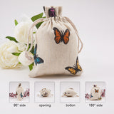 5 pc Polycotton(Polyester Cotton) Packing Pouches Drawstring Bags, with Printed Butterfly, Wheat, 14x10cm