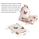 5 pc Polycotton(Polyester Cotton) Packing Pouches Drawstring Bags, with Printed Butterfly, Wheat, 14x10cm