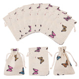 5 pc Polycotton(Polyester Cotton) Packing Pouches Drawstring Bags, with Printed Butterfly, Wheat, 14x10cm