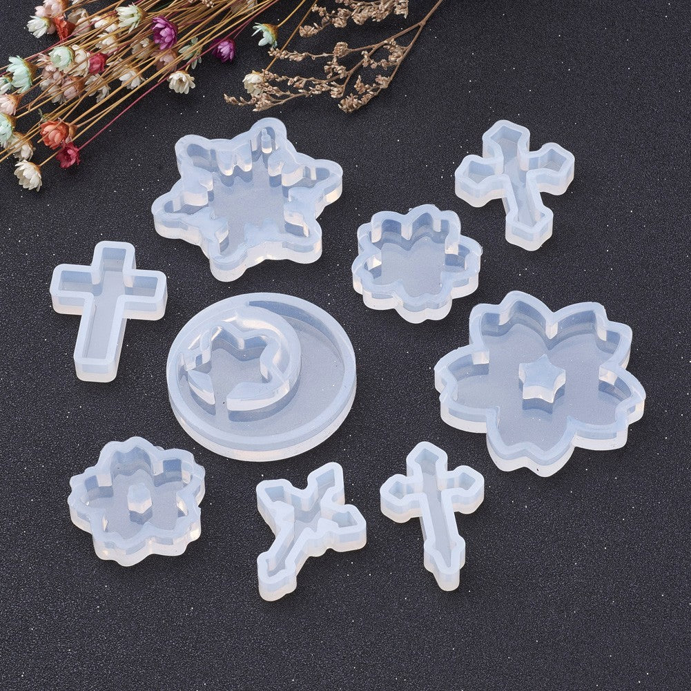 DIY Silicone Molds, Resin Casting Molds, For UV Resin, Epoxy Resin Jewelry  Making, Flower & Cross, Clear, 32.5~52x25~52x7~8mm