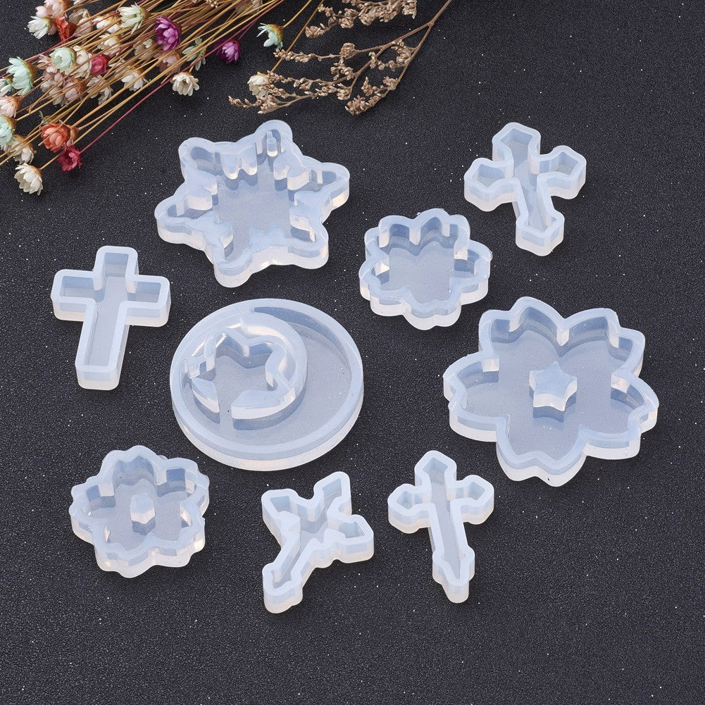 CRASPIRE DIY Silicone Molds, Resin Casting Molds, For UV Resin, Epoxy Resin  Jewelry Making, Flower & Cross, Clear, 32.5~52x25~52x7~8mm