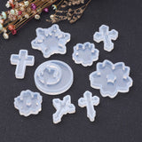 DIY Silicone Molds, Resin Casting Molds, For UV Resin, Epoxy Resin Jewelry Making, Flower & Cross, Clear, 32.5~52x25~52x7~8mm
