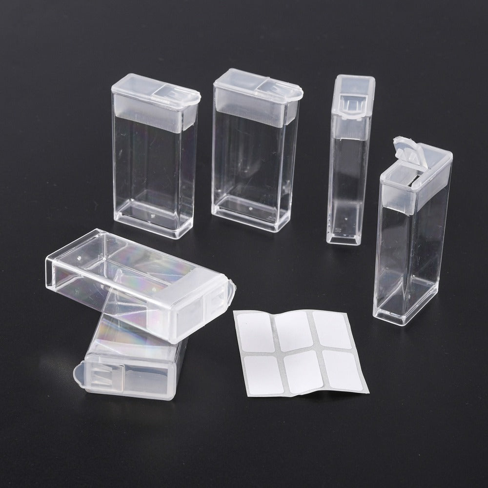 6 pcs Plastic Bead Containers, Flip Top Bead Storage, For Seed Beads  Storage Box, Rectangle, Clear, 50x27x12mm, Hole: 9x10mm