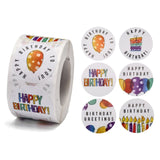 Craspire Self-Adhesive Paper Stickers, for Birthday Party, Decorative Presents, Round with Word Happy Birthday, Colorful, 38mm, 500pcs/roll