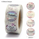 Craspire Rainbow Laser 1 Inch Thank You Sticker, for Mother's Day Valentine's Day Birthday Thanksgiving Day, Round with 4 patterns/roll, Word, 25mm, 500pcs/roll
