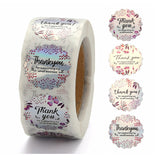 Craspire Rainbow Laser 1 Inch Thank You Sticker, for Mother's Day Valentine's Day Birthday Thanksgiving Day, Round with 4 patterns/roll, Word, 25mm, 500pcs/roll