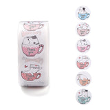 Craspire 500 Adorable Round Cartoon Stickers in 6 Designs, Adhesive Label Roll Stickers, Cat Pattern, 0.98 inch(2.5cm), 500pcs/roll