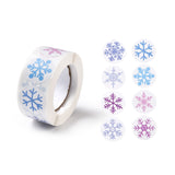 Craspire Christmas Themed Flat Round Roll Stickers, Self-Adhesive Paper Gift Tag Stickers, for Party, Decorative Presents, Snowflake Pattern, 25x0.1mm, about 500pcs/roll