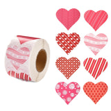 Craspire Valentine's Day Theme Paper Gift Tag Stickers, 8 Style Heart Shape Adhesive Labels Roll Stickers, for Party, Decorative Presents, Colorful, 4.1cm, about 500pcs/roll