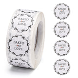 Craspire Baked with Love Stickers, Self-Adhesive Paper Gift Tag Stickers, for Party, Decorative Presents, Word, 24.5mm, 500pcs/roll