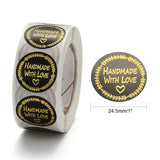 Craspire Handmade with Love Stickers, Self-Adhesive Paper Gift Tag Stickers, for Party, Decorative Presents, Word, 24.5mm, 500pcs/roll
