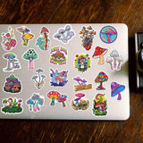 Craspire 50Pcs Cartoon Mushroom Paper Sticker Label Set, Adhesive Label Stickers, for Suitcase & Skateboard & Refigerator Decor, Mixed Color, 44~68x40~63x0.3mm