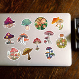 Craspire 50Pcs Cartoon Mushroom Paper Sticker Label Set, Adhesive Label Stickers, for Suitcase & Skateboard & Refigerator Decor, Pink, 56~74x29~62x0.3mm