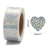 Craspire Heart Shaped Laser Stickers Roll, Valentine's Day Sticker Adhesive Label, for Decoration Wedding Party Accessories, Silver, 25x25mm, 500pcs/roll