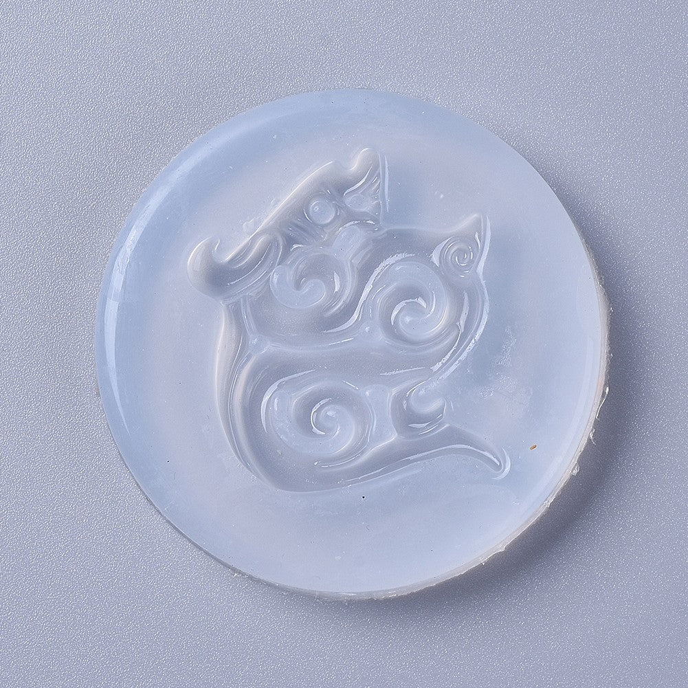 Pendant Silicone Molds, Resin Casting Molds, For UV Resin, Epoxy Resin Jewelry Making, Dragon, White, 57x7mm, Dragon: 40x34mm, Hole: 2.5mm