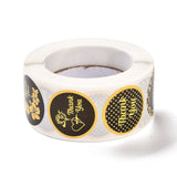 Craspire 1 Inch Self-Adhesive Stickers, Roll Sticker, Flat Round with Flowers & Word Thank You, for Party Decorative Presents, Black, 2.5cm, 500pcs/roll