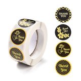 Craspire 1 Inch Self-Adhesive Stickers, Roll Sticker, Flat Round with Flowers & Word Thank You, for Party Decorative Presents, Black, 2.5cm, 500pcs/roll