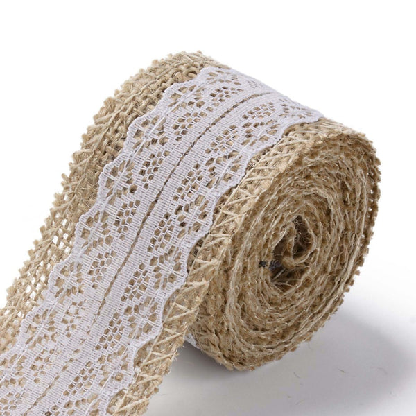 1 Bag Burlap Ribbon, Hessian Ribbon, Jute Ribbon, with Lace, for Jewelry  Making, Pink, 1-1/2 inch(38mm), about 2m/roll, 24rolls/bag