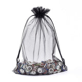 10 pc Organza Bags, with Ribbons, Black, 20x15cm