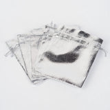 10 pc Rectangle Organza Bags, Drawstring Pouches Bags, Party Wedding Cookies Candy Jewelry Bags, Silver, 12x10cm