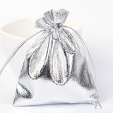 10 pc Rectangle Organza Bags, Drawstring Pouches Bags, Party Wedding Cookies Candy Jewelry Bags, Silver, 12x10cm