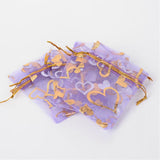 10 pc Heart Printed Organza Bags, Gift Bags, Rectangle, Medium Purple, 9x7cm