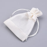5 pc Cotton Packing Pouches, Drawstring Bags, with Organza Ribbons, Creamy White, 14~15x10~11cm