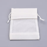 5 pc Cotton Packing Pouches, Drawstring Bags, with Organza Ribbons, Creamy White, 14~15x10~11cm