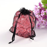 100 pc Organza Gift Bags, with Drawstring, Rectangle, Black, 12x10cm