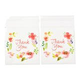 1 Bag Rectangle OPP Self-Adhesive Bags, with Word Thank You and Flower Pattern, for Baking Packing Bags, Colorful, 17.4x14x0.02cm, 100pcs/bag