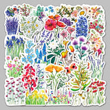 Craspire 50Pcs Mixed Styles Flower Pattern Waterproof PVC Plastic Stickers, Self Adhesive Picture Stickers, for Water Bottles, Laptop, Luggage, Cup, Computer, Mobile Phone, Skateboard, Guitar Stickers, Mixed Color, 55~85mm