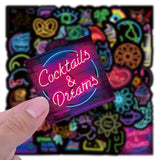 Craspire 50Pcs Waterproof Neon Style Stickers for Water Bottles, Laptop, Luggage, Cup, Computer, Mobile Phone, Skateboard, Guitar Stickers, Mixed Patterns, 25~60x60~85mm, 50pcs/set
