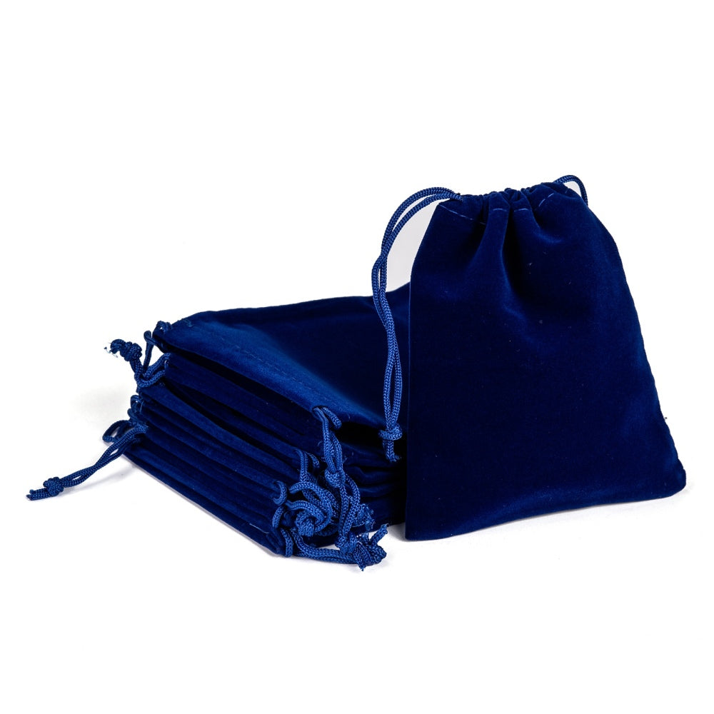 Craspire 10 pc Rectangle Velvet Pouches, Gift Bags, Dark Blue, 12x10cm