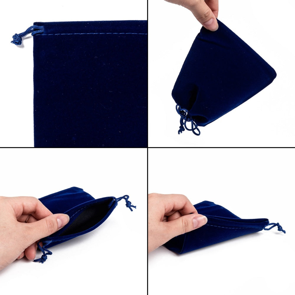 Craspire 10 pc Rectangle Velvet Pouches, Gift Bags, Dark Blue, 12x10cm